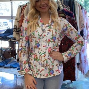 Kenny Dana upf 50 mayfair Floral chinoiserie Print Women's travel Top NEW